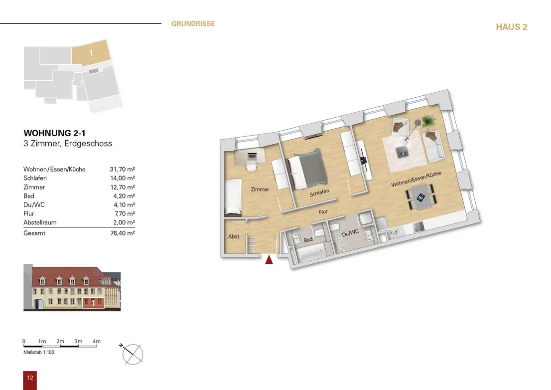 Grundriss WE 2-1 im EG